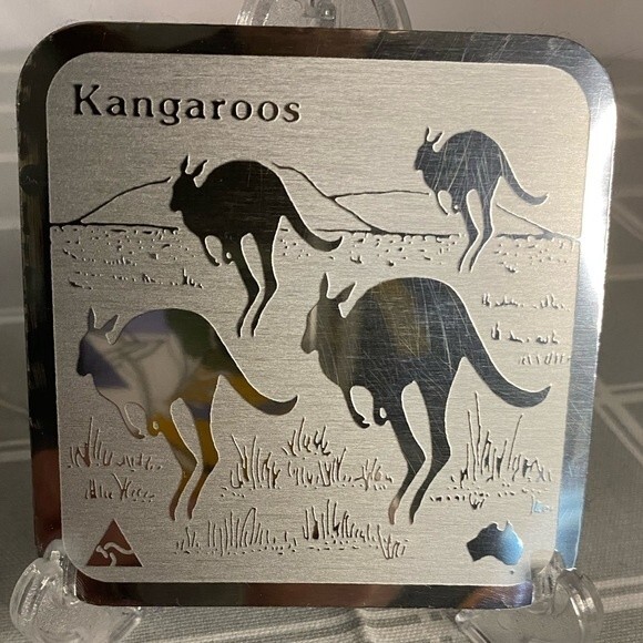 Kangaroo Australian Coaster Set of 4 Aluminum Felt Backed Outback Wildlife Rare - Picture 7 of 9
